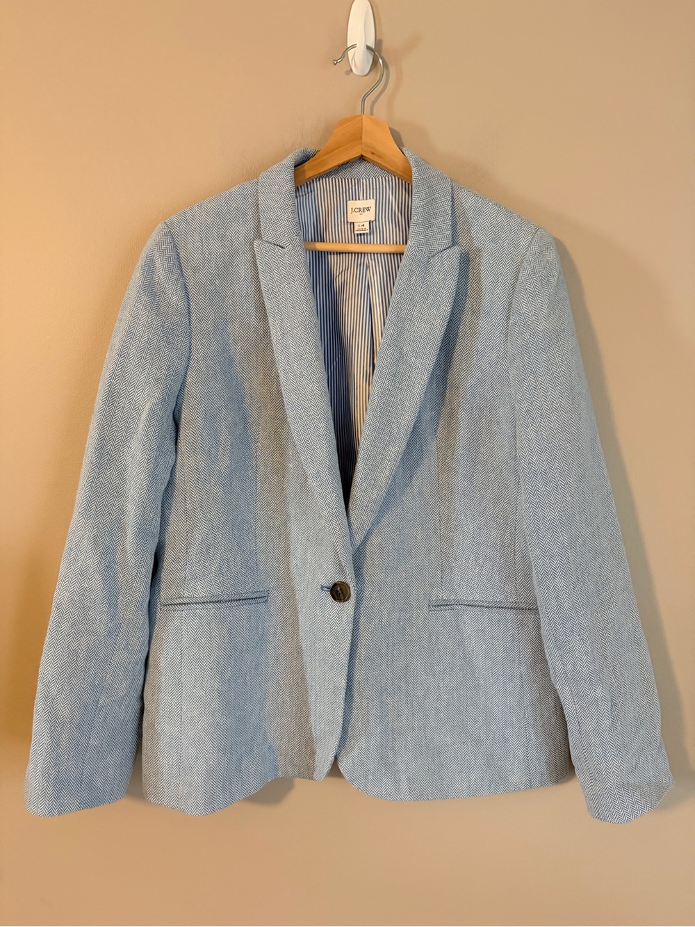 J. Crew Womens Light Blue herringbrone blazer linen blend size 14